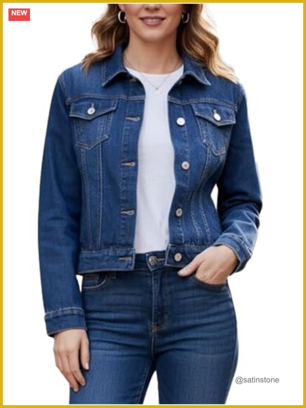 Womens Cropped Ripped Denim Jean Jacket Button Down Casual Layering